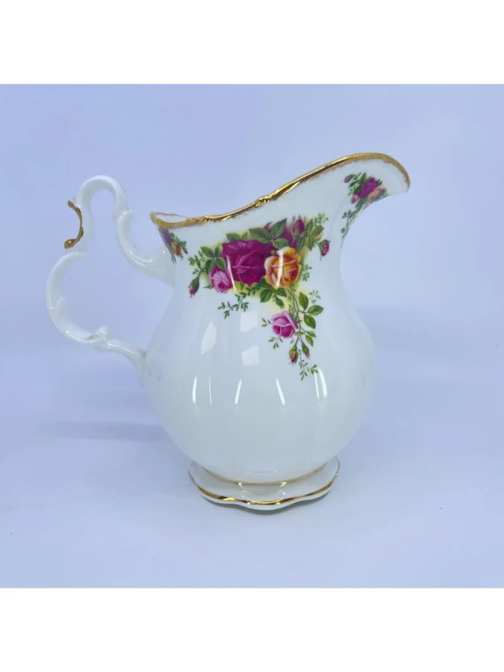 vintage royal albert old country roses pitcher with gold trim & floral pattern